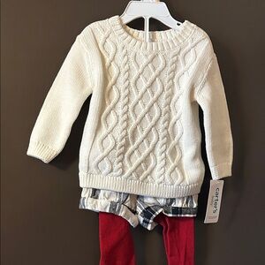 Carter's Cream Cable Knit Sweater Shorts Tights 3 Piece Set